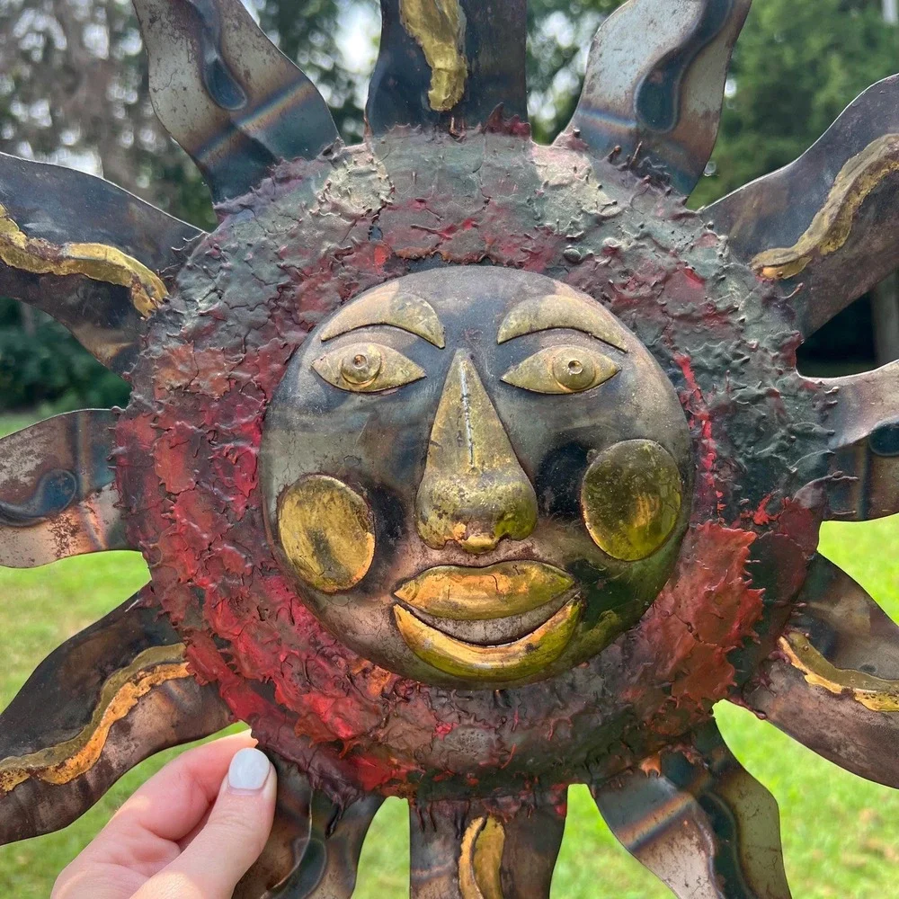 intage Celestial Metal Sun w/ Face Wall Decor